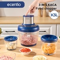 Ecentio 3 IN 1 Food Chopper, Pengolah Makanan Multifungsi 2.5L Kaca & Stainless Steel