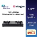 Morgan MGS-8312G Gas Stove - Dapur Hitam 720mm x 380mm x 102mm, 2 Burner Black Brass, Tempered Glass Top