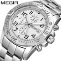 Megir 2030 Analog Chronograph Watch for Men - Stainless Steel Band, Silver Dial, 45mm Case Diameter