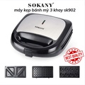 Máy Làm Bánh Sandwich SOKANY SK-902, 3 Khay Chống Dính, Công Suất Lớn 750W