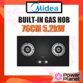 Midea MGH-76Q60B Gas Hob 76cm (5.2kW) - Dapur Gas dengan Plat Kaca Tempered Hitam