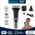 NIKAI NK-7082 Alat Cukur Rambut Elektrik Multifungsi 3-in-1, Pencukur Kumis Jenggot & Bulu Hidung, Hitam Perak