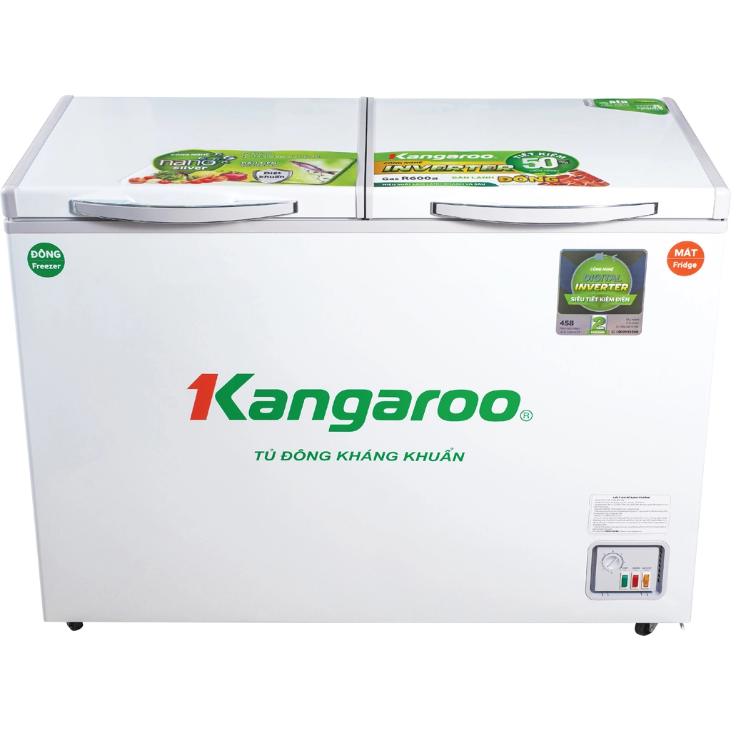 Tủ đông kháng khuẩn Kangaroo KG328NC2, 212L, Trắng, 2 cửa
