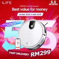 ilife V9 Robot Vacuum - Hitam, 3000 Pa Suction Power, 150 m² Coverage Area, Wi-Fi Enabled with Alexa Support