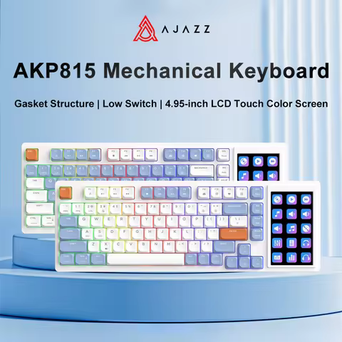 Ajazz AKP815 คีย์บอร์ดเกมมิ่งแบบกลไก 75% Low Profile สีขาว/น้ำเงิน/ส้ม พร้อมจอสัมผัสและปุ่มโปรแกรมได้