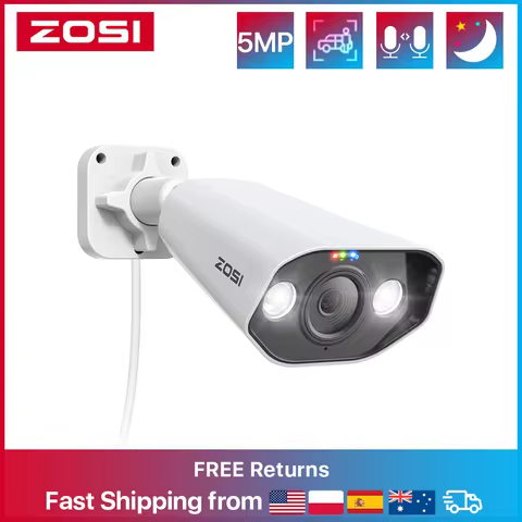 ZOSI 5MP Kamera Keselamatan CMOS 1/2.7 Inci, 3.6mm F2.0 Lensa, 90° FOV, H.264/H.265, 20m IR Night Vision
