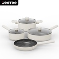 JEETEE 5PCS Non-Stick Cookware Set - Kitchen Cooking Set Marble Stone Periuk Tak Melekat Frying Pan, Beige