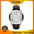 Fossil Grant FS4735 Jam Tangan Chronograph Lelaki Berwarna Silver/Coffee dengan Tali Kulit