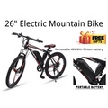 STONBIKE MTB2620 26" Basikal Elektrik Merah & Hijau, Aloi Frame, Motor 250W, Bateri Lithium 48V, Pemindah Jarak 7-SPD