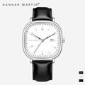 Hannah Martin 1411 Jam Tangan Unisex Kulit | Square Black-White | Anti Air
