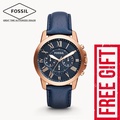 Fossil FS4835 Grant Chronograph Navy Leather Watch 44mm Rose Gold Coated Stainless Steel