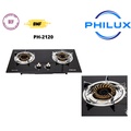 Philux PH-2120 Dapur Gas Berkilat Hitam 2 Burner untuk Kegunaan Rumah