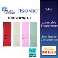 ISONIC IDR-BCD261LH Double Door Vintage Refrigerator - 244L, Creamy White/Light Green/Pink/Red