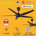 Inovo V15 54 Inch Ceiling Fan Matt Black DC Motor 5 Blade Remote Control Kipas Siling