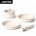 JEETEE 5PCS Non-Stick Cookware Set - Kitchen Cooking Set Marble Stone Periuk Tak Melekat Frying Pan, Beige