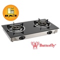 Butterfly BTG 2L Dapur Gas 2 Burner Tempered Glass Hitam dan Perak