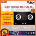 Rubine RGH-BRAVA2B-BL Gas Hob 760mm Lebar Hitam Dengan 2 Burner Vortex dan Flame Failure Device