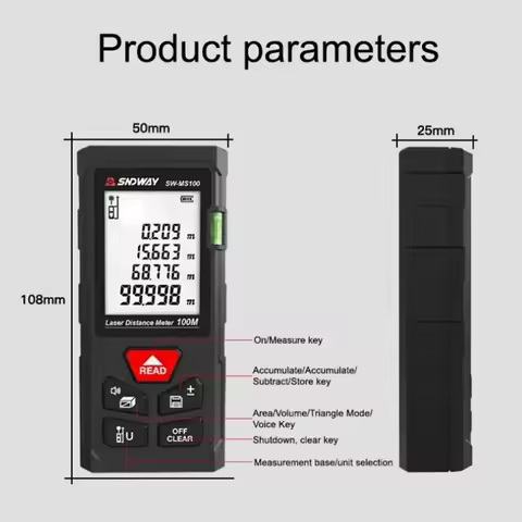 Máy Đo Khoảng Cách Laser SNDWAY SW-M100 - Thước Đo Laser Cầm Tay 100m, Chính Xác ±2mm, IP54