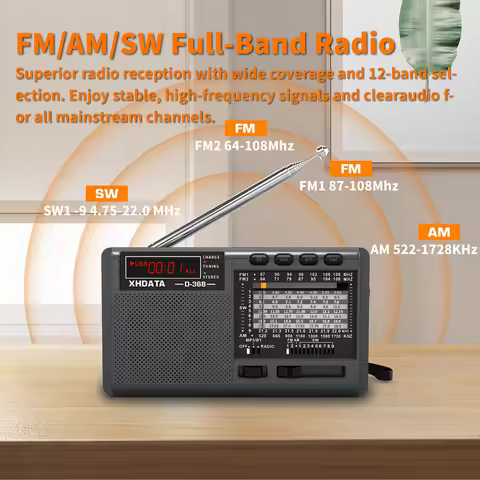 XHDATA D-368 - Đài Radio Cầm Tay AM/FM/SW 12 Band, Kích Thước Nhỏ Gọn, Pin Sạc Lithium 18650