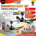 Kipas Siling fanzó Champion Baby - 38 Inci, 5 Blade, Matt Black / White / Walnut