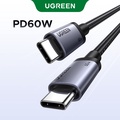 UGREEN 60W USB-C to USB-C Cable, Kabel Cas Pantas 2m Hitam/Grey untuk Samsung S24, iPhone 15 Pro Max, MacBook, iPad