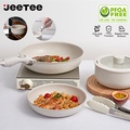 JEETEE 5PCS Non-Stick Cookware Set - Kitchen Cooking Set Marble Stone Periuk Tak Melekat Frying Pan, Beige
