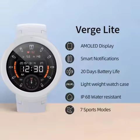 Amazfit Verge Lite 智能手錶 43mm 玻璃纖維強化聚碳酸酯錶殼 GPS+GLONASS 心率監測