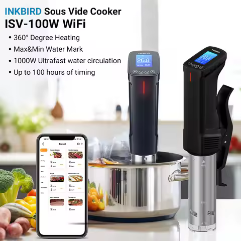 INKBIRD ISV-200W Wi-Fi Sous Vide Cooker 1000W, Stainless Steel, Kapasiti Air 15L, IPX7 Waterproof