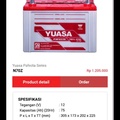 Yuasa N70 Aki Mobil 12V 85Ah 720CCA Maintenance Free