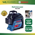 Bosch GLL 3-80 Line Laser Professional - Merah, 4 x AA Batteries, 1 Tahun Jaminan, IP54