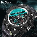 Biden Jam Tangan Pria Militer Digital&Analog Olahraga Tali Silikon Hitam Biru 45mm