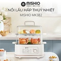 Nồi lẩu hấp thủy nhiệt Mishio MK382 3L, khay hấp inox 304, màu kem