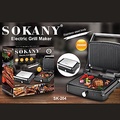 Máy kẹp ép nướng thực phẩm Sokany SK-204, 2000W, 2 mặt chống dính, màu Đen