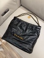 香奈兒 Chanel 22 Medium 手袋 黑色 亮面小牛皮 抽繩 雙鏈條肩帶 女裝