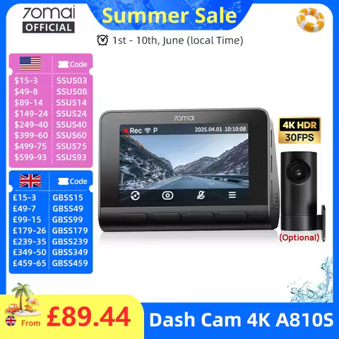 70mai Dash Cam 4K A810 กล้องติดรถยนต์ 4K พร้อม GPS ในตัว