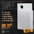 Coway Breeze AP-1018F Purifier Udara 4-Lapisan Penapisan, Sensor Debu & Cerdas Mode Eco