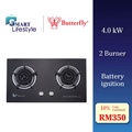 Butterfly BG-2K Dapur Gas Kaca 730mm x 410mm Hitam dengan Garis Perak