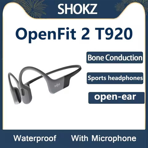 Shokz OPENFIt 2 T920 True Wireless Open-Ear Headphones - Black/Beige, IP55 Water-Resistant, 11 Hours Playback