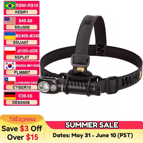 Wurkkos HD20 Rechargeable Headlamp Flashlight 5000mAh 21700 Li-ion - Orange, Green, Black