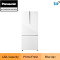 Panasonic NR-BX421WGWM 2-Door Bottom Freezer Refrigerator, Glass Door Series, Kapasiti 422L, Putih