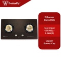 Butterfly BG-22J 2 Burner Glass Hob - Dapur Rumah Kaca Tempered dengan Sistem Double Jet