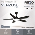 REZO VENZO 56/5B Kipas Siling LED 56 Inci Matt Black / Dark Wood dengan Remote Control