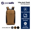 Pacsafe Vibe 20L Backpack Anti-Kecuri Unisex (Jet Black) - Beg Travel & Harian