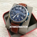 Fossil FS5151 Grant Chronograph Watch - Leher Pria Berwarna Biru dengan Tali Kulit Coklat