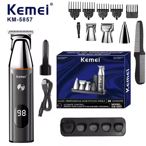 Máy cạo râu Kemei KM-5857 - Cạo râu toàn thân, màn hình LED kỹ thuật số, pin lithium 1400mAh