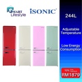 ISONIC IDR-BCD261LH Double Door Vintage Refrigerator - 244L, Creamy White/Light Green/Pink/Red
