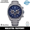 Citizen CA4560-81L Eco-Drive Chronograph Jam Tangan Pria Biru 44.8mm Stainless Steel