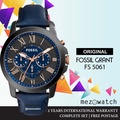 Fossil FS5061 Grant Chronograph Navy Leather Watch - 44mm Stainless Steel Case, Mineral Crystal, 5 ATM Water Resistance