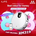 ilife V9 Robot Vacuum - Hitam, 3000 Pa Suction Power, 150 m² Coverage Area, Wi-Fi Enabled with Alexa Support
