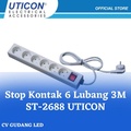 Uticon ST-2688 Stop Kontak 6 Lubang 3M Hitam Pengaman Soket Saklar Kabel